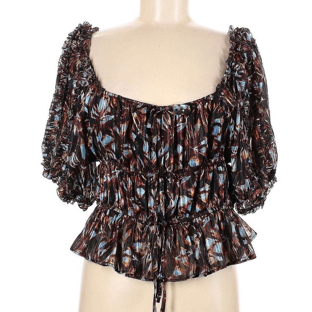 House of‎ Harlow 1960 Revolve Metallic Abstract Puff Sleeve Blouse